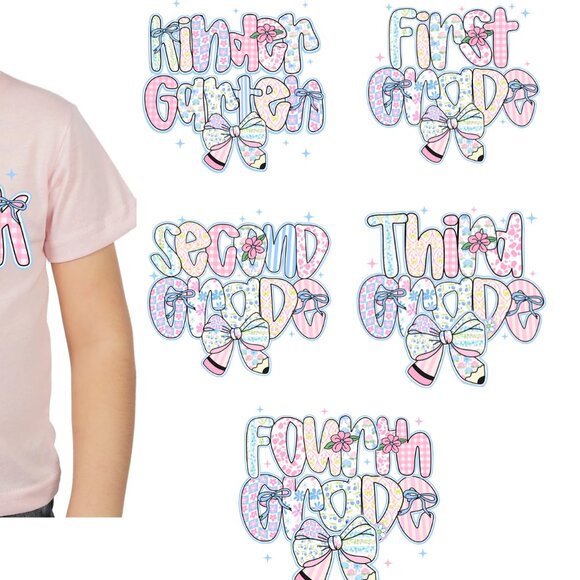 Pink back to school Graphic T-Shirt with Bow Design for little kids - Picture 2 of 7
